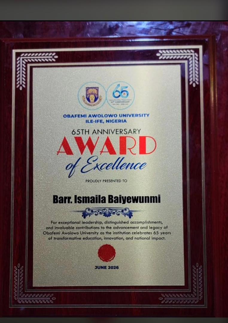 OAU Honours Ismaila Baiyewunmi with Award of Excellence, NANS Southwest Commends Achievement